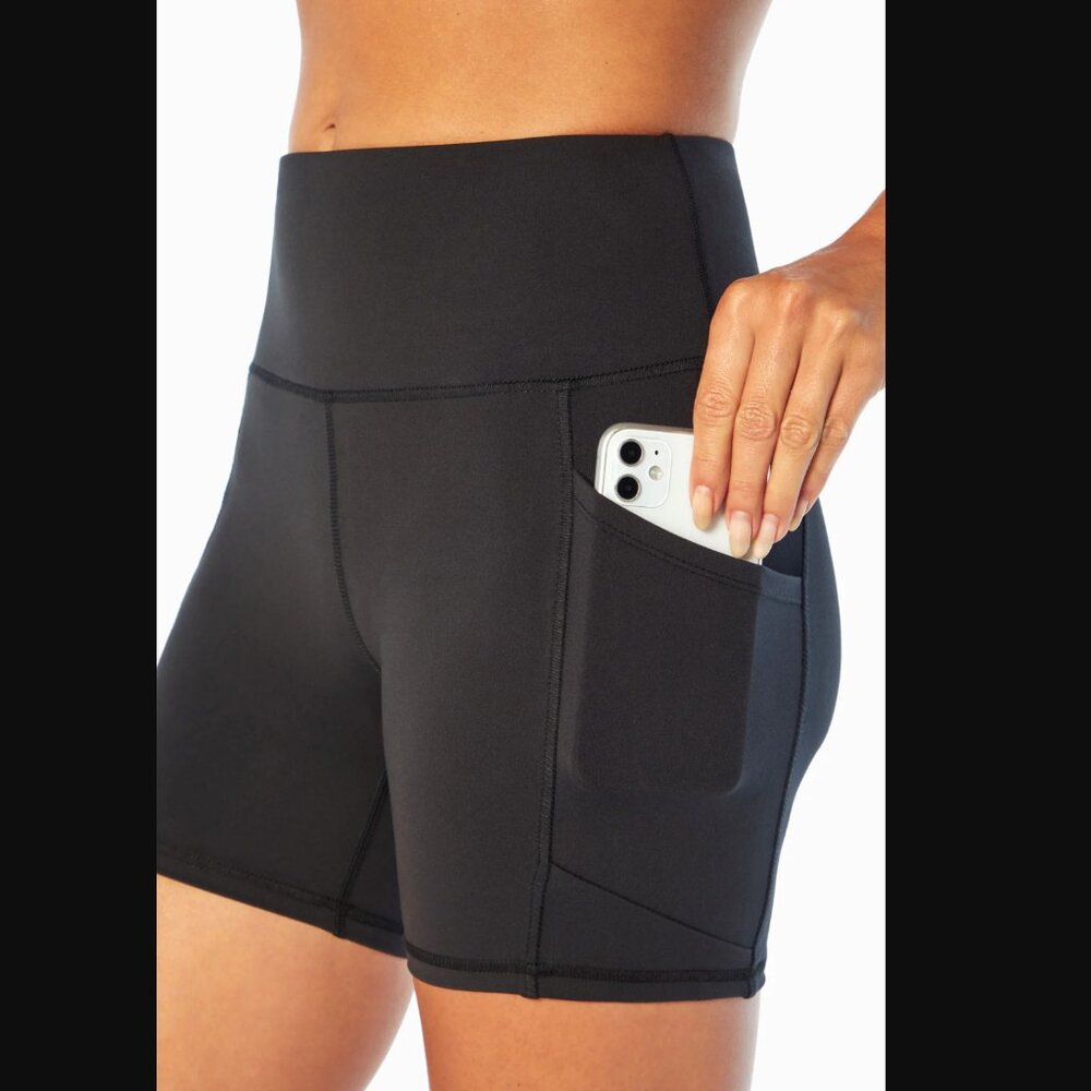 5" High-Waist Tummy-Control Shorts L Marika Linnette Black Stretch Bicycle